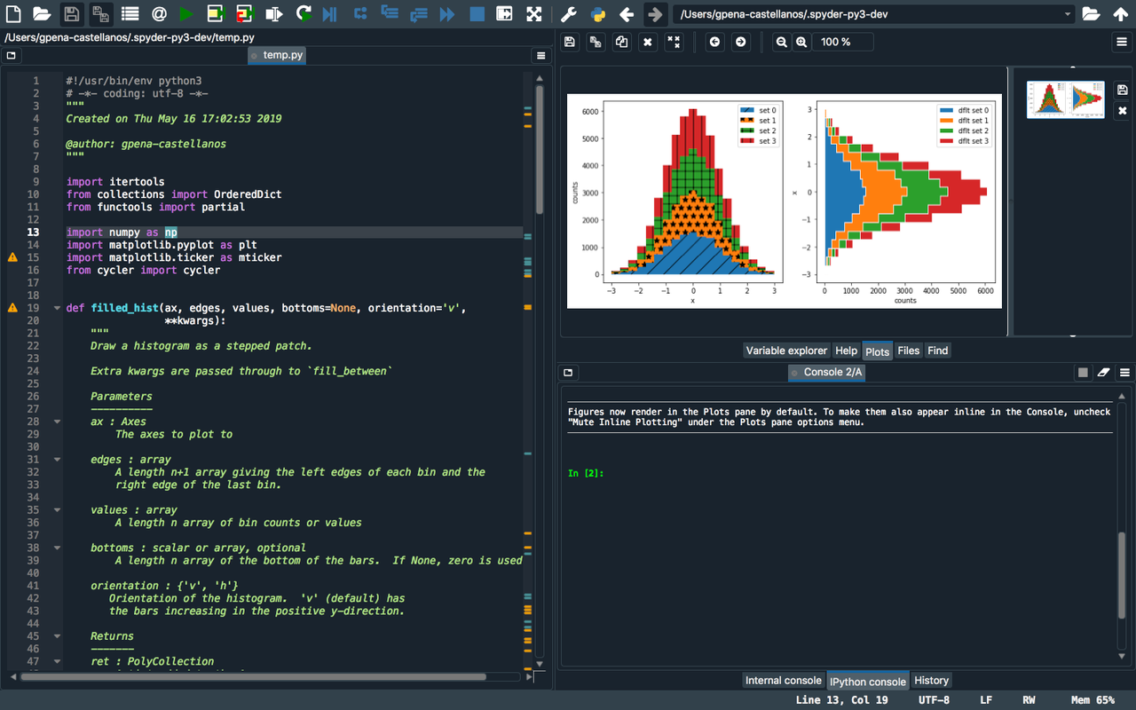 Spyder main window, showing a figure displayed in the plots pane